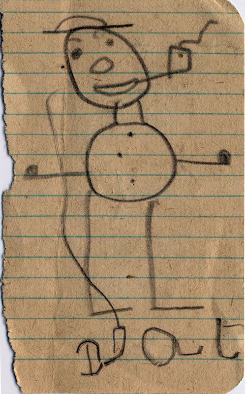 crude but expressive drawing of father smoking pipe