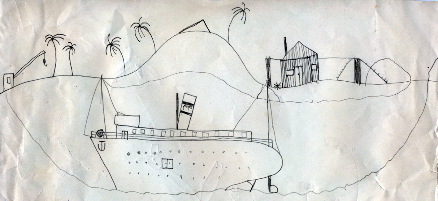 crude drawing of ship
