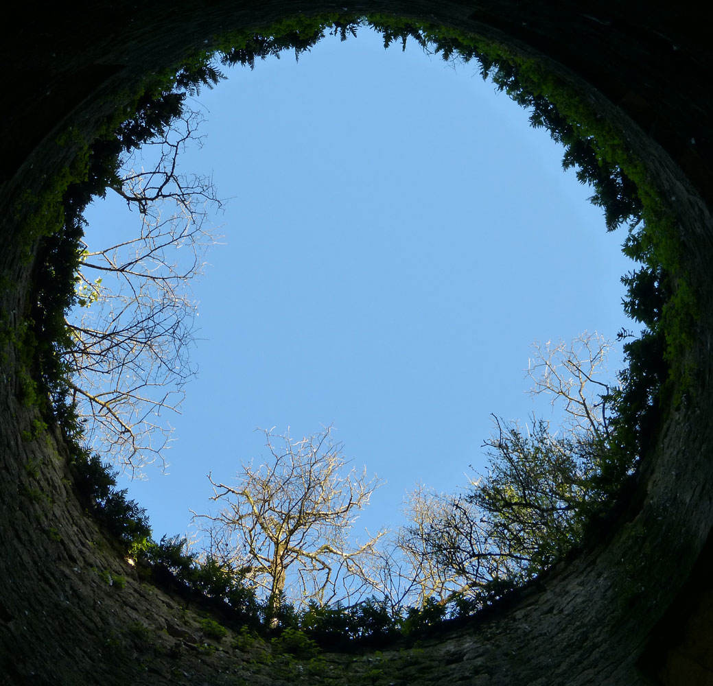 A photograph inside a castle tower